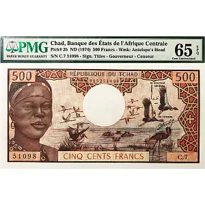 ЧАД 500 ФРАНКОВ (PMG - GRADE 65) 1