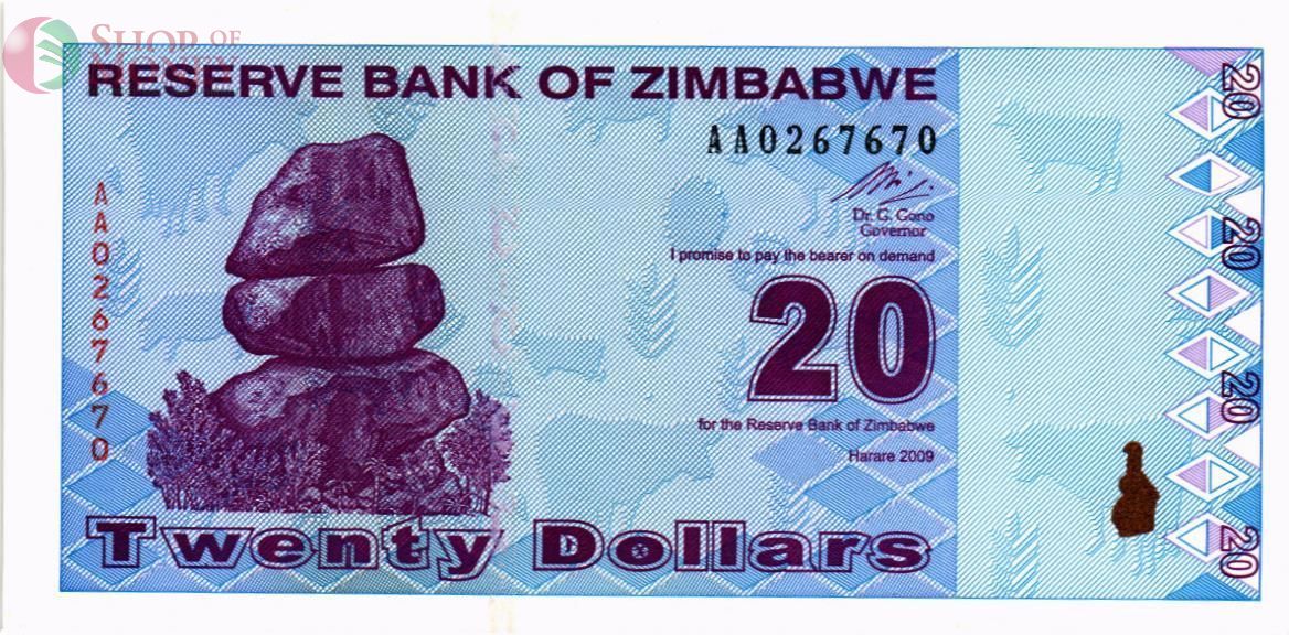 ЗИМБАБВЕ 20 ДОЛЛАРОВ 1