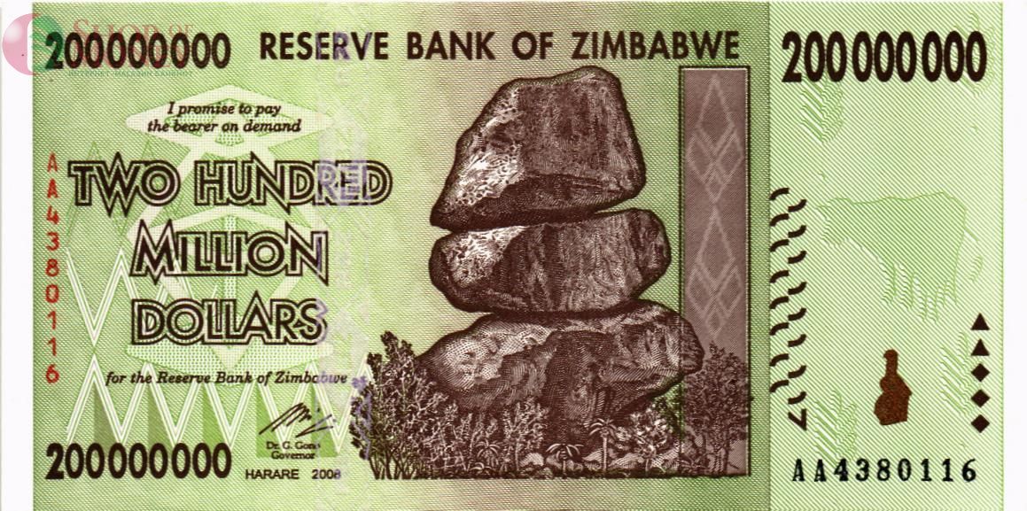 ЗИМБАБВЕ 200000000 ДОЛЛАРОВ (AA) 1