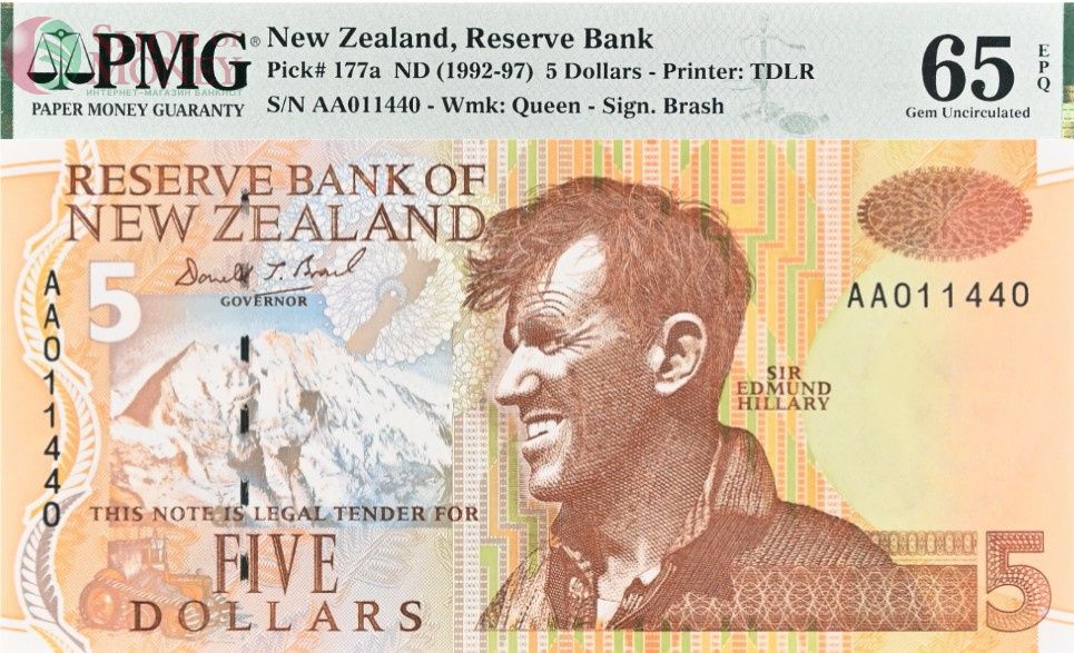 НОВАЯ ЗЕЛАНДИЯ 5 ДОЛЛАРОВ (PMG-GRADE 65) 1