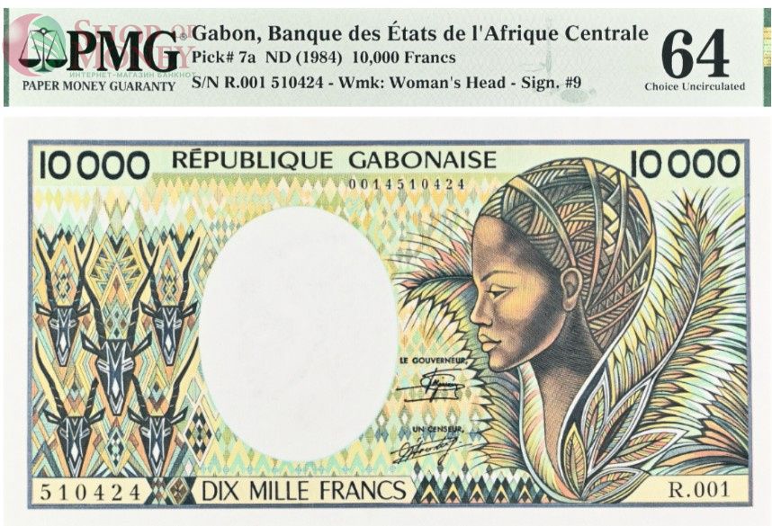 ГАБОН 10000 ФРАНКОВ (PMG - GRADE 64) 1