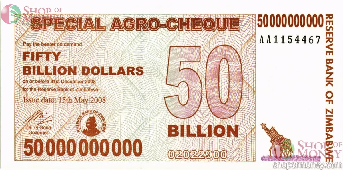 ЗИМБАБВЕ 50000000000 ДОЛЛАРОВ 1