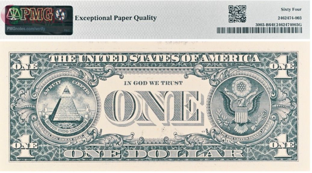 США 1 ДОЛЛАР (B - НЬЮ-ЙОРК - PMG - GRADE 64) #B02826778D 2