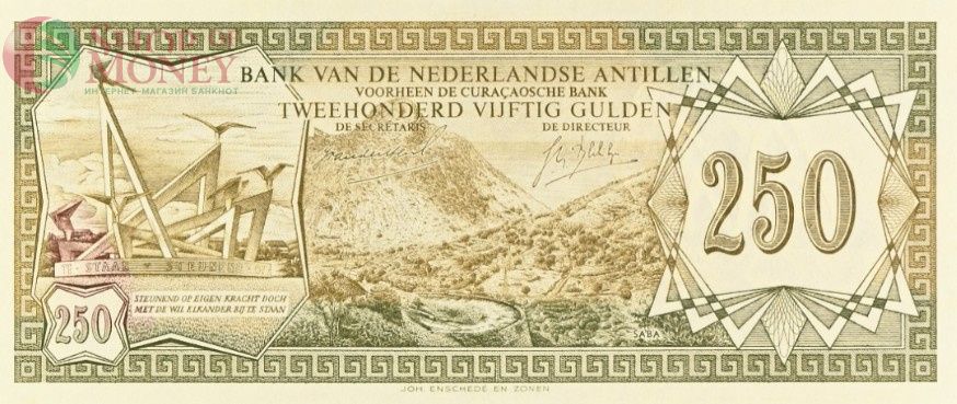 НИДЕРЛАНДСКИЕ АНТИЛЬСКИЕ ОСТРОВА 250 ГУЛЬДЕНОВ (PMG - GRADE 65) 3