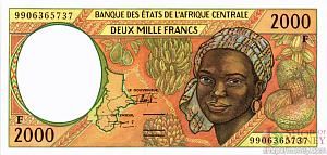 ГОСУДАРСТВА ЦЕНТРАЛЬНОЙ АФРИКИ (-F- ЦЕНТРАЛЬНОАФРИКАНСКАЯ РЕСПУБЛИКА) 2000 ФРАНКОВ 1