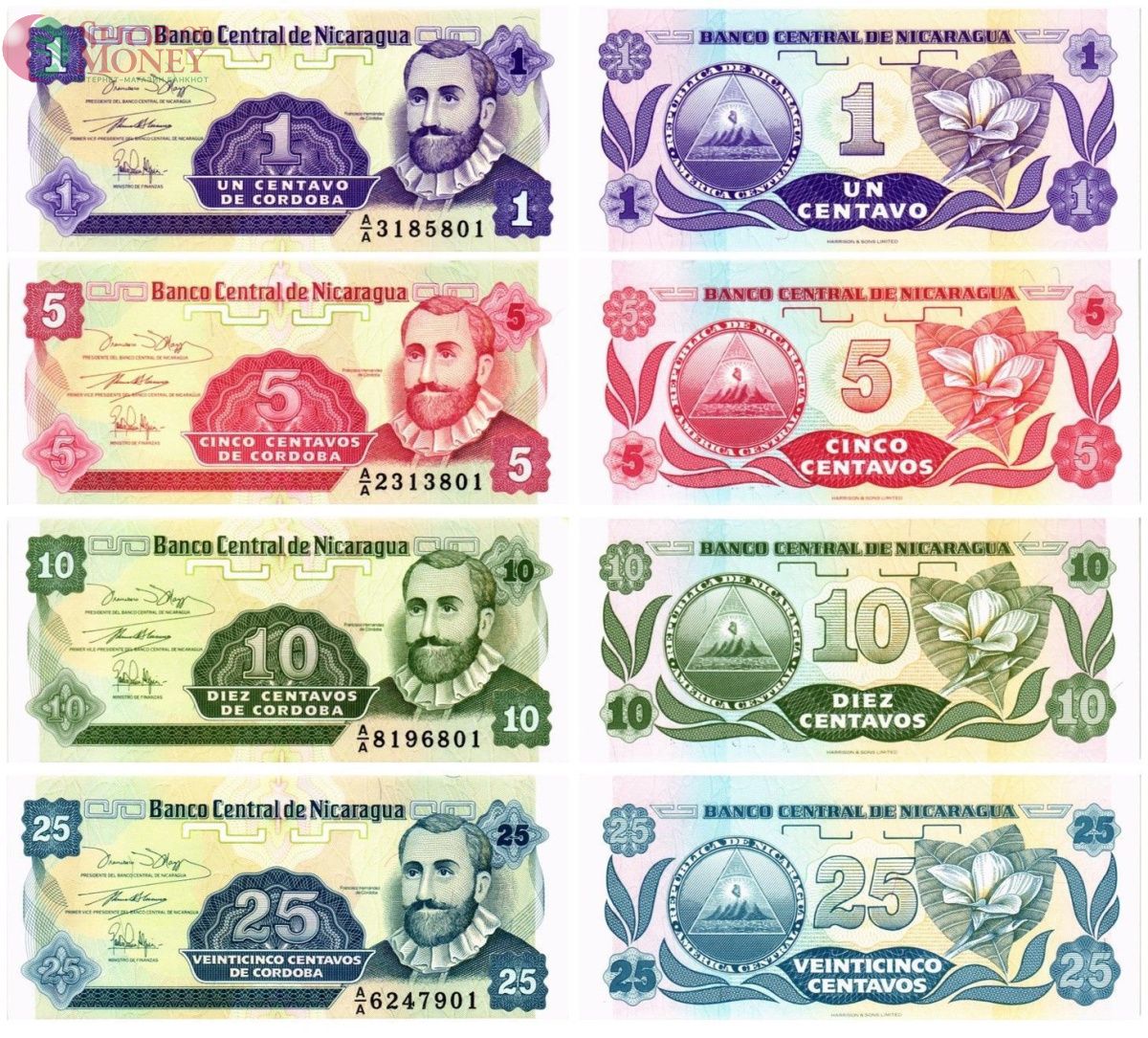 НИКАРАГУА НАБОР 1-5-10-25 ЦЕНТАВО 2