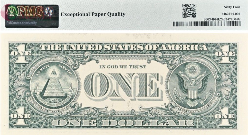 США 1 ДОЛЛАР (B - НЬЮ-ЙОРК - PMG - ГРЕЙД 64) #B02826779D 2