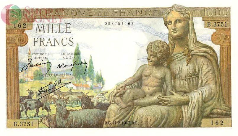 ФРАНЦИЯ 1000 ФРАНКОВ (БОГИНЯ ДЕМЕТРА) 1