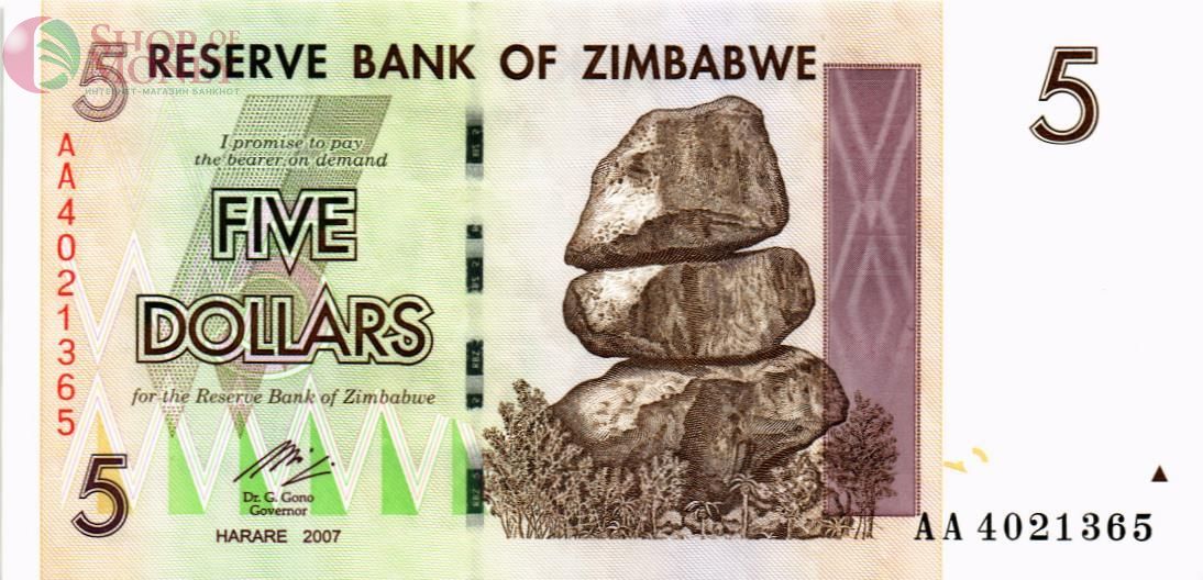 ЗИМБАБВЕ 5 ДОЛЛАРОВ (-AA-) 1
