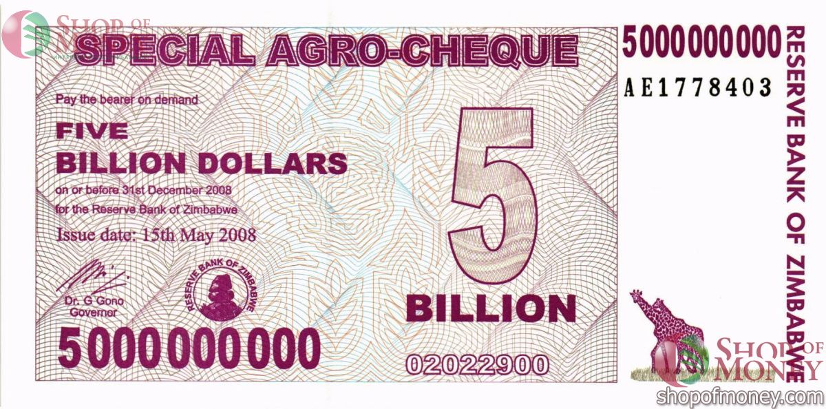 ЗИМБАБВЕ 5000000000 ДОЛЛАРОВ 1