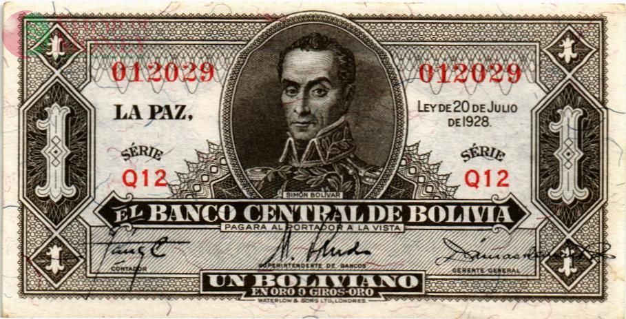 БОЛИВИЯ 1 БОЛИВИАНО (20.07.1928) 1