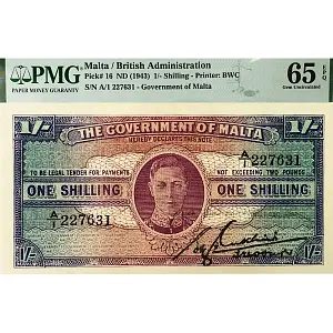 МАЛЬТА 1 ШИЛЛИНГ (ГЕОРГ VI — PMG - GRADE 65) 1