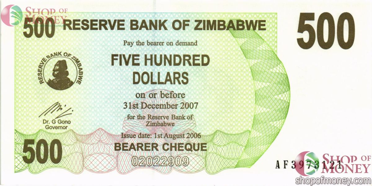 ЗИМБАБВЕ 500 ДОЛЛАРОВ 1